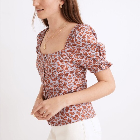 Button-Front Smocked-Back Top In Piccola Floral Size Zero